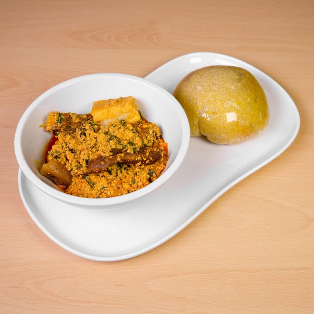 Egusi Soup mixed meat -Eba.