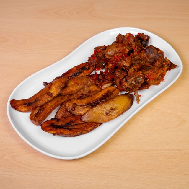 Fried Plantain Meal- Goat Meat.